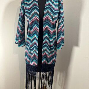 Wrangler Cowgirl Chevron Aztek Cardigan with Fringe   8227